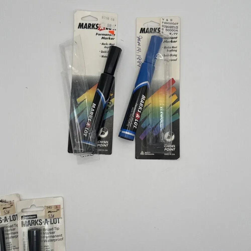 Vtg Dennison Marks-A-Lot Black Blue Green Permanent Broad Tip Marker Lot 6